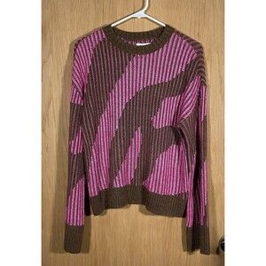 Nine West Pink and Brown Sweater Geometric Extra Long Sleeve NWT Women's Sz Med